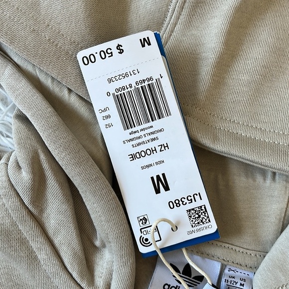 Adidas Unisex kids HZ Hoodie zip up in wonder beige size Medium - Picture 5 of 11